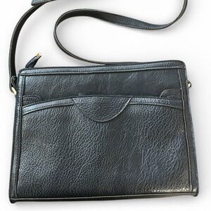 Vintage Cornell Navy Pebbled Leather Crossbody Bag Minimalist Classic Structured